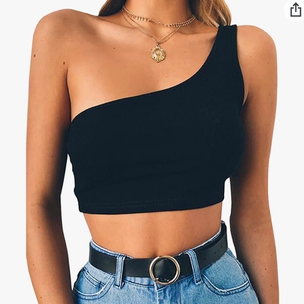 One Shoulder Crop Top - Black